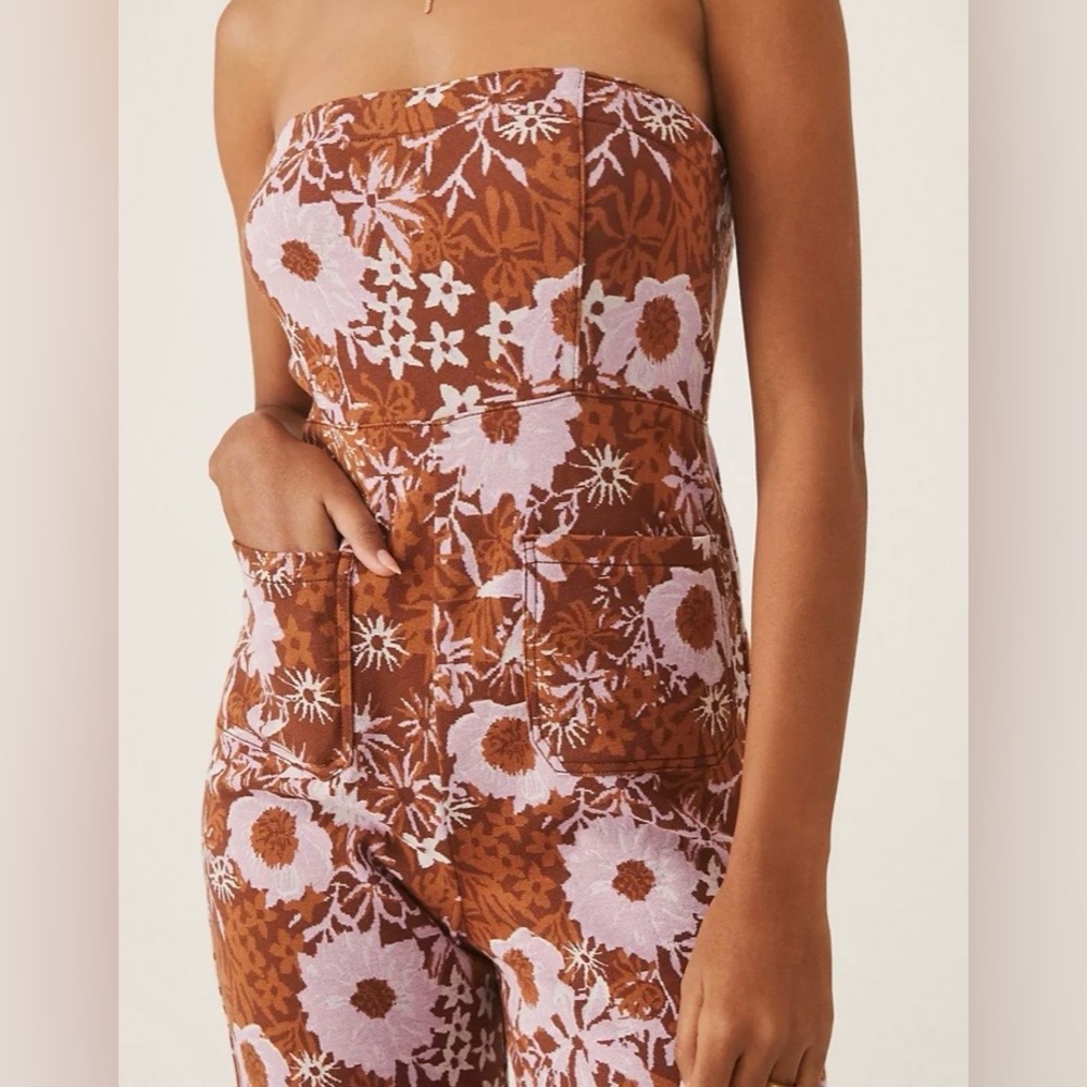 Anthropologie Brown and White Floral Jumpsuit - Picture 3 of 13